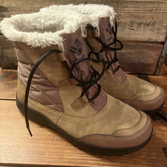 Columbia Shoes - Columbia Womens Brown Faux Fur Collar Lined Waterproof Ankle Boots Size 10 M
